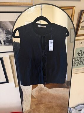 Abercrombie & Fitch Black Ribbed Tie-Front Tank
